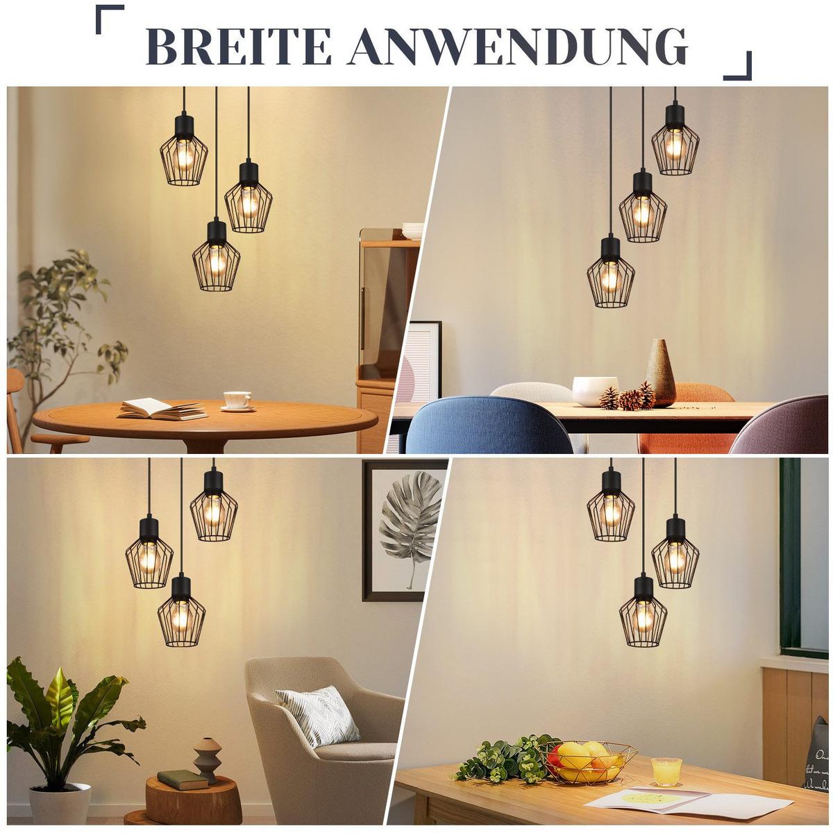 PENDELLEUCHTE Ziel 3-flammig 22/22/150 cm - Schwarz, Metall (22/22/150cm) - Nettlife
