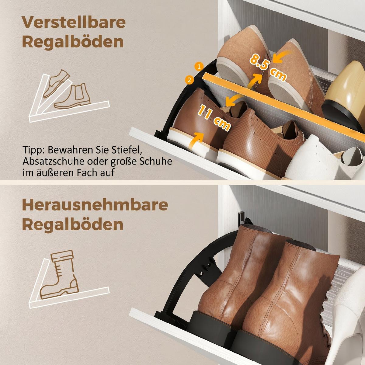 SCHUHSCHRANK Spanplatte-MDF Weiß - Silberfarben/Schwarz, Holzwerkstoff/Metall (23.8/106.6/99.4cm) - HOMCOM