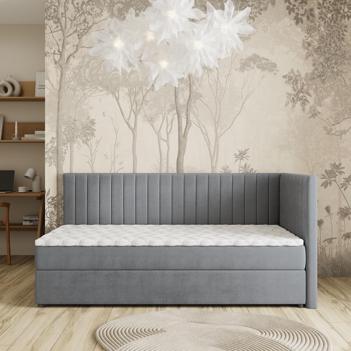 BOXBETT ARIS 80x200 cm mit Matratze und Topper, H2+H3 - Grau - Grau, Holz (80/200cm) - MASSENO