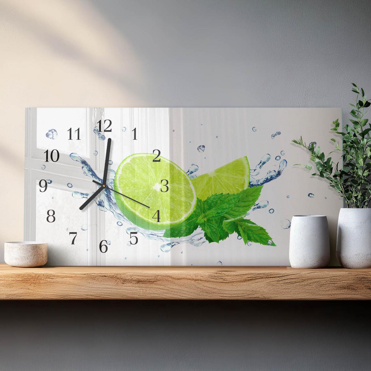 WANDUHR aus Glas 60x30 cm - Zitronenminze - Grün, Glas (60/30/0.4cm) - TULUP