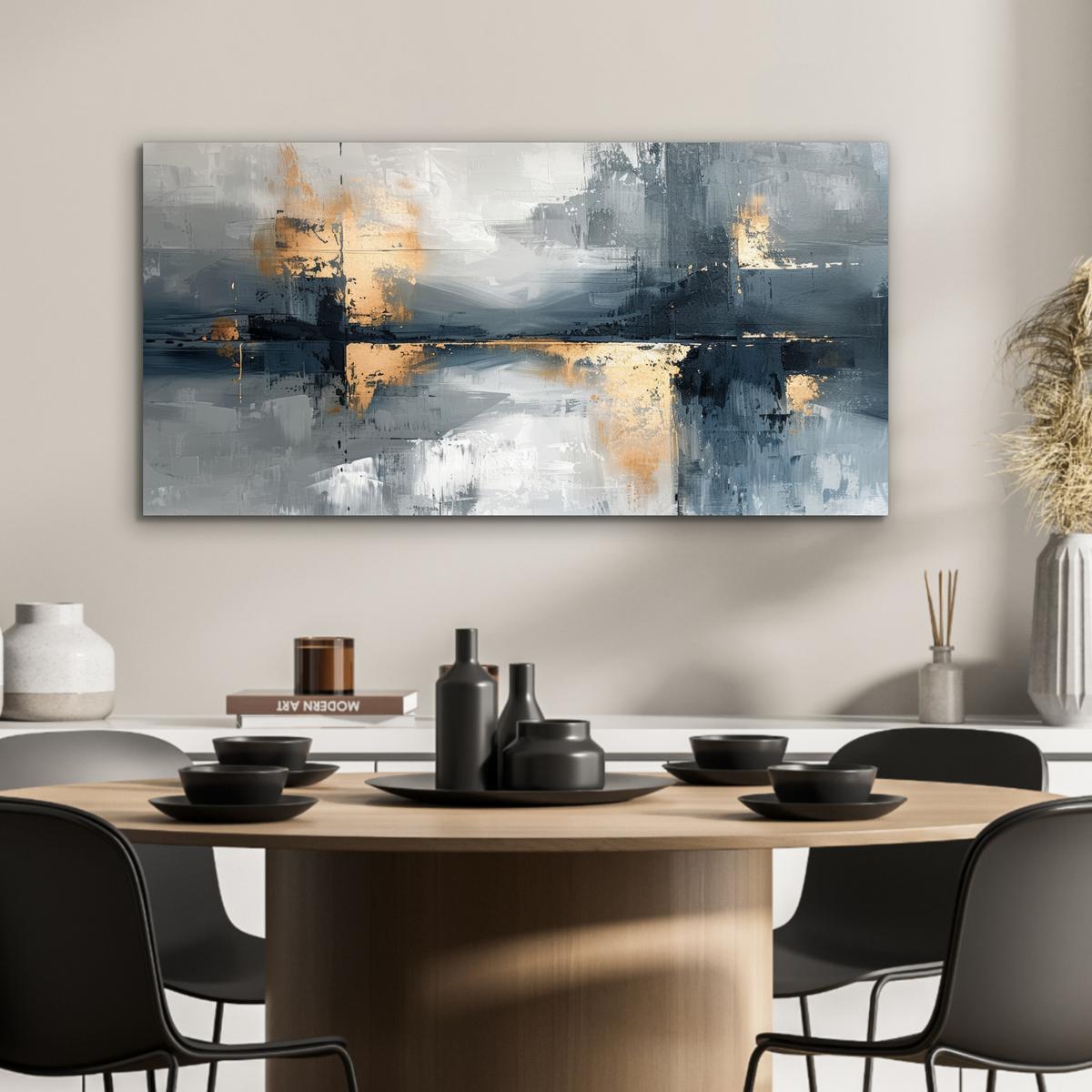 METALLBILD Kunst - Grau - Gold - Abstrakt 80x40 cm - Dunkelgrau, Metall (80/40cm) - MuchoWow