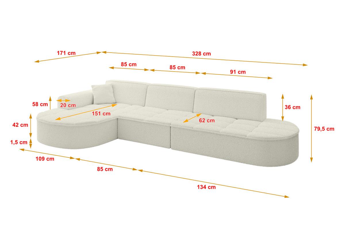 ECKSOFA Ottomane Links TARO-L2 - 328x171x79,5 cm Beige - Beige, Holzwerkstoff/Textil (328/171cm) - ALTDECOR
