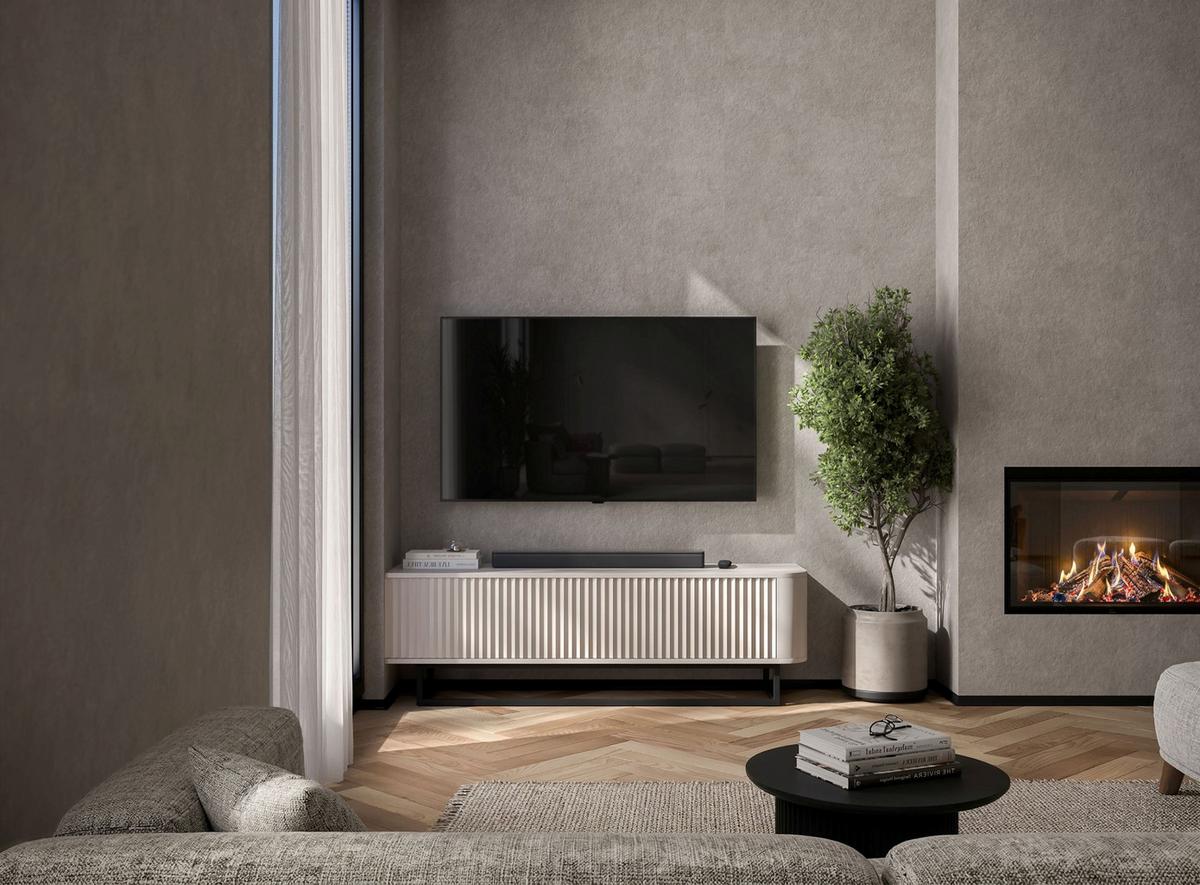 TV-LOWBOARD Aurora Kaschmir matt 140 cm mit schwarzem Metallrahmen - Kaschmir/Schwarz, Holzwerkstoff/Metall (140/44/35cm) - Meble Lindner