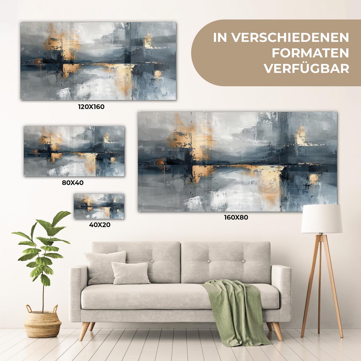 ACRYLGLASBILD Kunst - Grau - Gold - Abstrakt 120x60 cm - Dunkelgrau, Glas (120/60cm) - MuchoWow