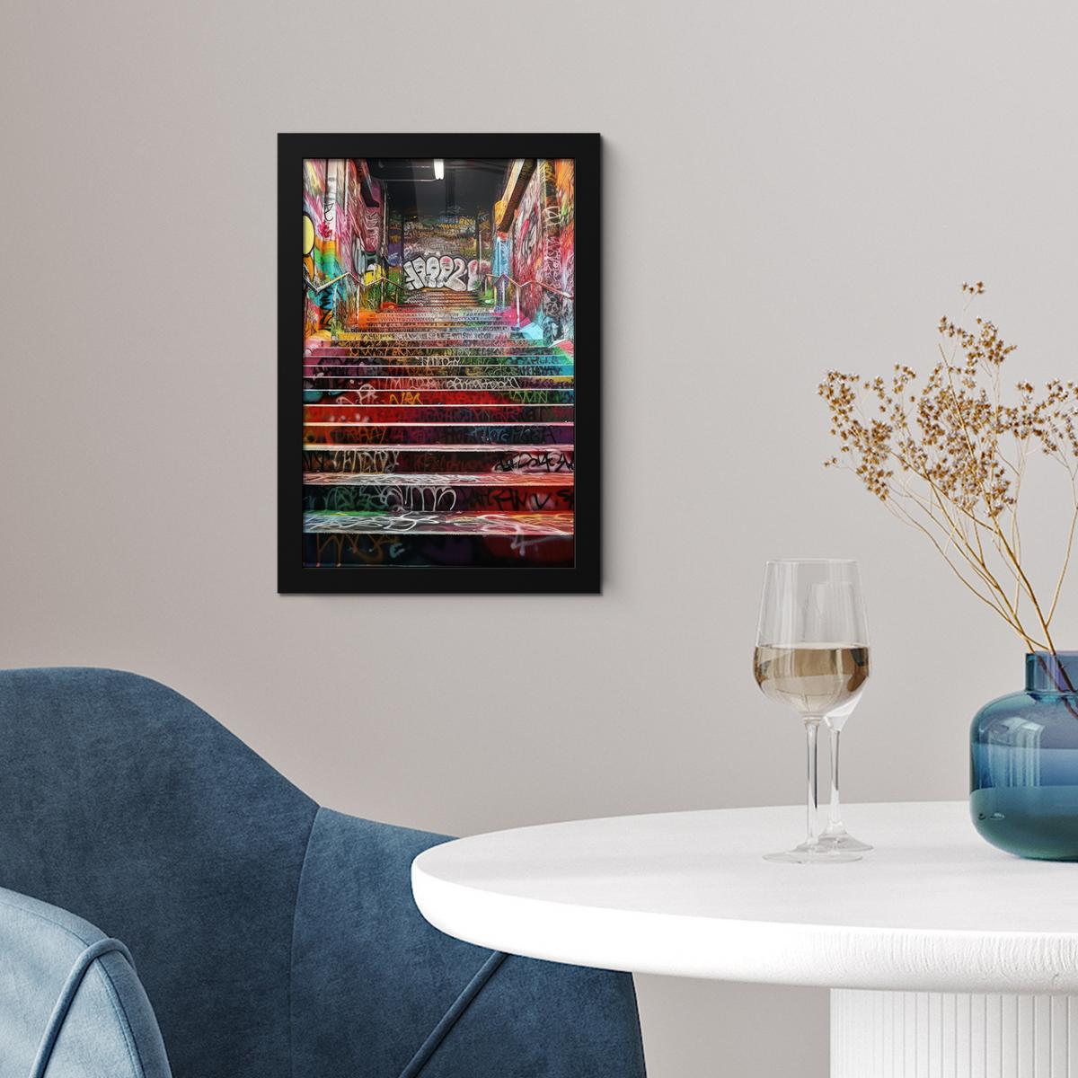 POSTER MIT RAHMEN Treppe - Graffiti - Farben - Kunst Poster 20x30 cm - Multicolor, Papier (20/30cm) - MuchoWow