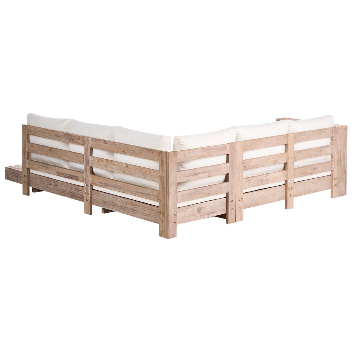 GARTENECKSOFA 5-Sitzer zertifiziertes Akazienholz rechtsseitig Cremeweiß Marettimo - Hellbraun/Braun, Holz (225/64/212cm) - Beliani