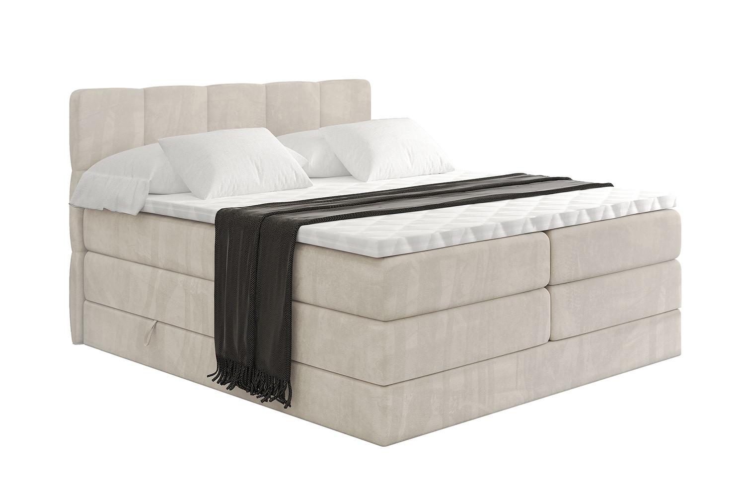 BOXSPRINGBETT mit Matratze H3|H4 und Lattenrost - LIRO KING-200x200 - Beige Casablanca - Beige, Holzwerkstoff (200/200cm) - ALTDECOR