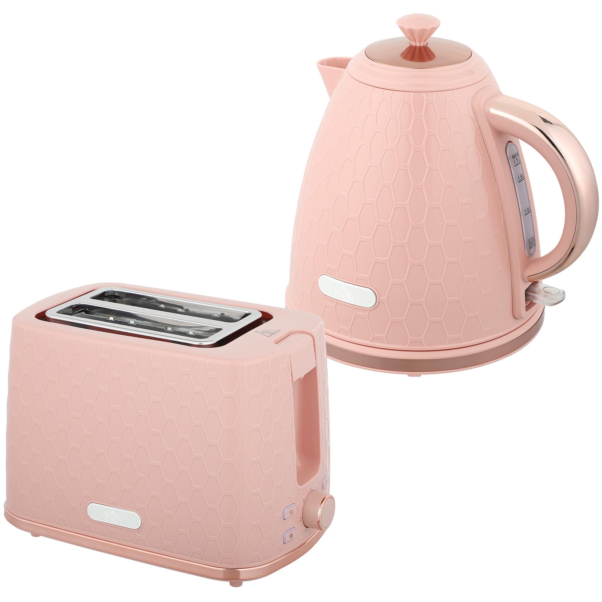 WASSERKOCHER SET mit Toaster aus Edelstahl Rosa - Rosa, Kunststoff (19.5/23.4/24.2cm) - HOMCOM