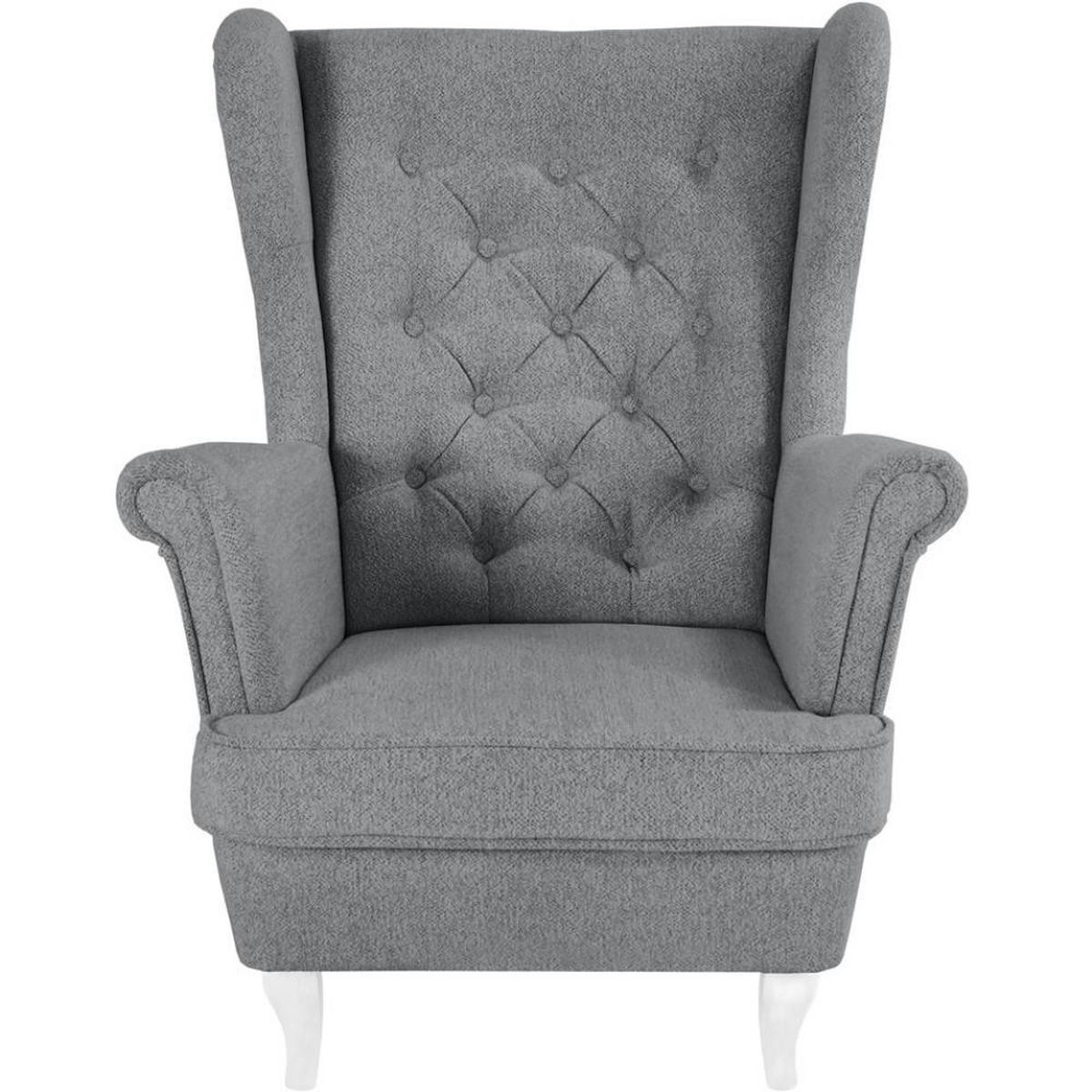 CHESTERFIELD-SESSEL Falco grau mit Weiß Holzbeinen - Weiß/Grau, Holz/Textil (82/102/92cm) - Beautysofa
