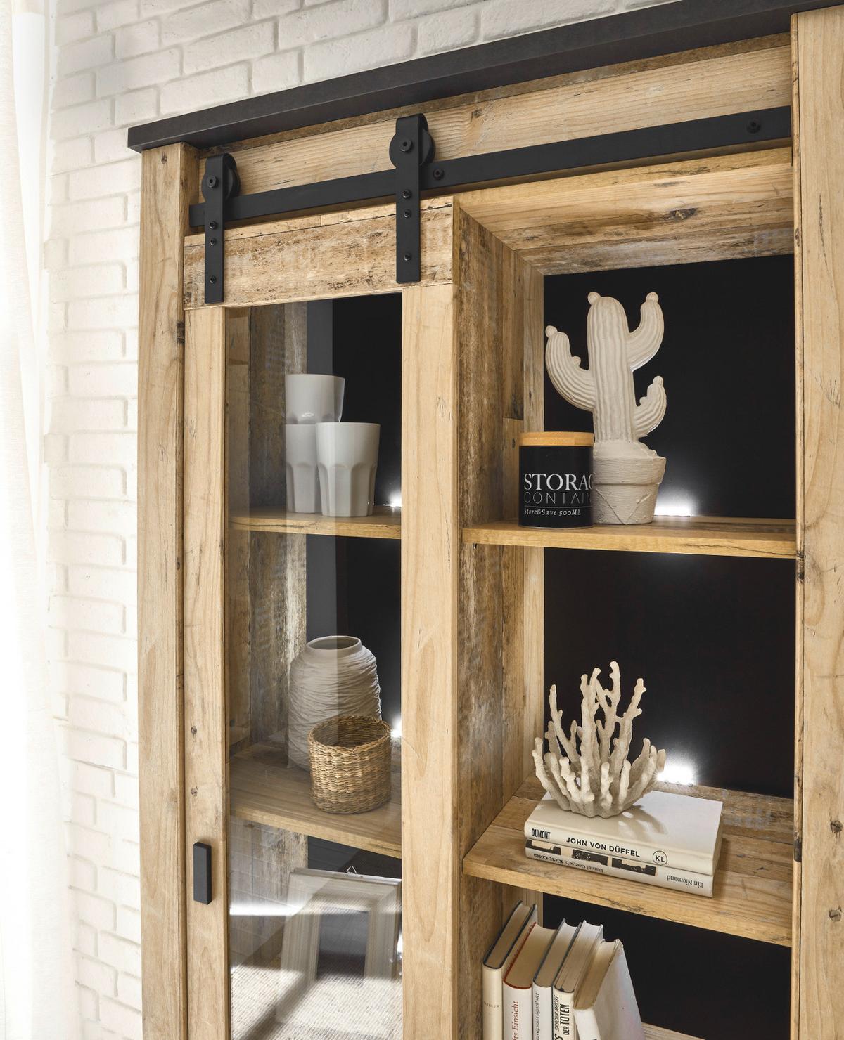 BUFFETSCHRANK Used Wood hell, anthrazit, Vitrinenschrank 133 x 201 cm - Eichefarben/Anthrazit, Holzwerkstoff/Metall (133/201/37cm) - Furn.Design