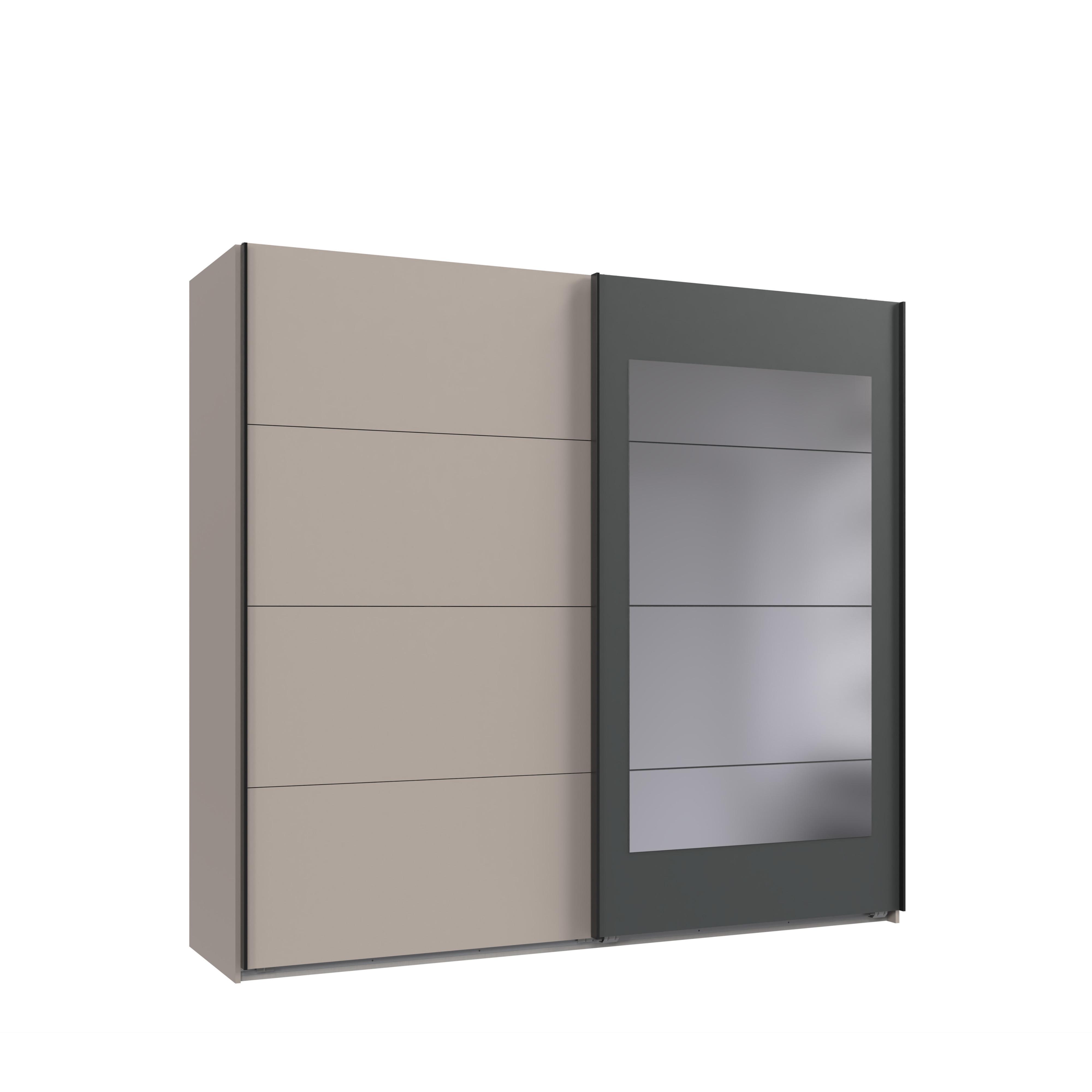 SCHWEBETÜRENSCHRANK 2-türig B225/H208/T65 cm, Kleiderschrank in Sandgrau mit Rahmenspiegel auf Tür in Anthrazit / 22009 - Sandfarben/Anthrazit, Holzwerkstoff/Metall (225/208/65cm) - luma-home