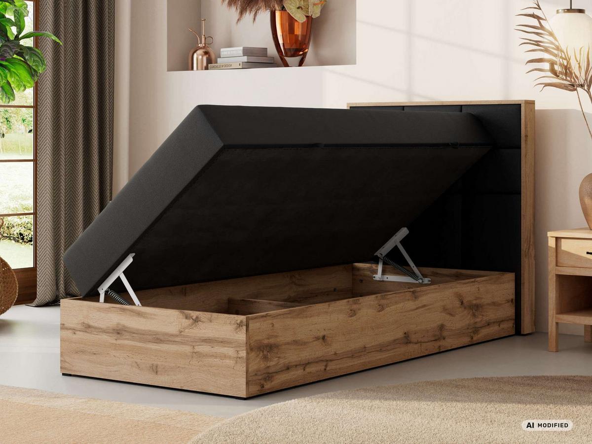 BOXBETT ALBERO 1 90/200 - Schwarz Kunstleder - Topper T25 - H3 - Rechts - Schwarz, Kunststoff/Textil (90/200cm) - MKS