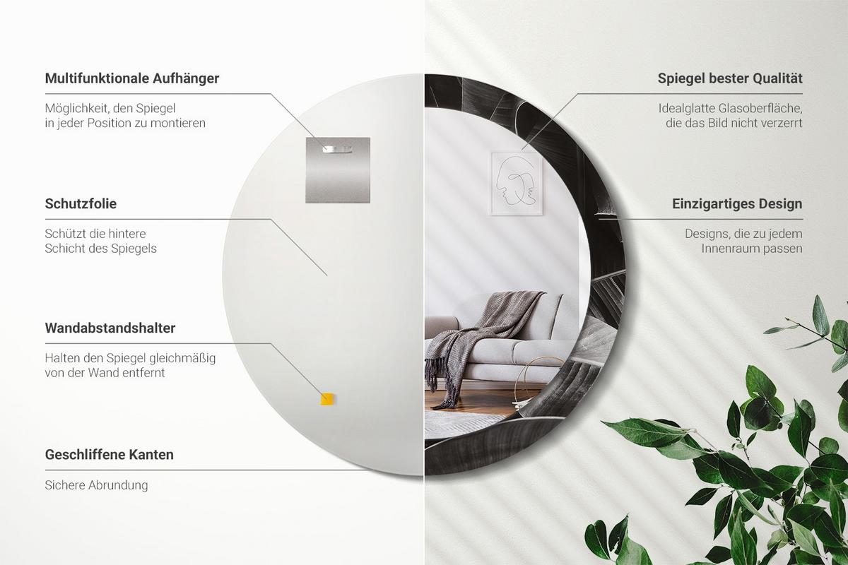 SPIEGEL Rund Ø 80 cm mit Aufdruck - Grau, Glas (80/80/0.4cm) - Wallfluent