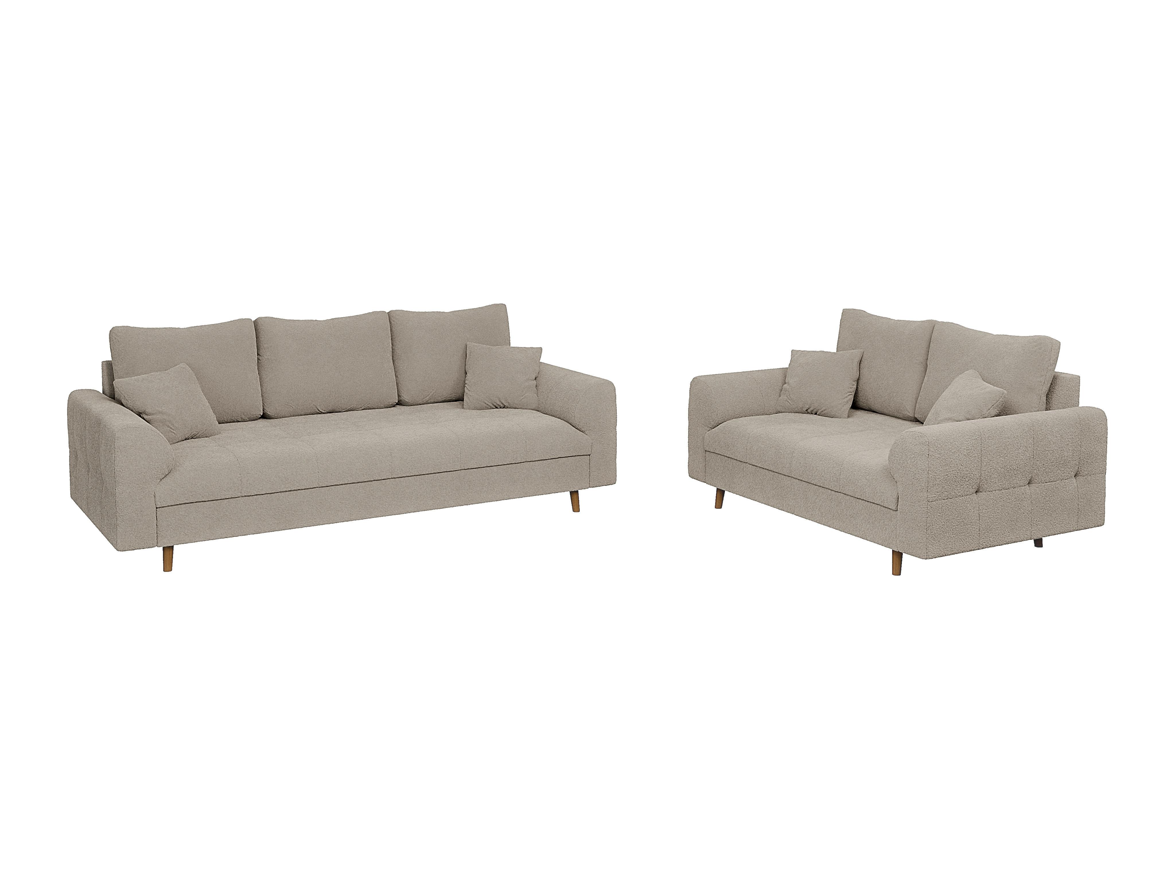 SITZGARNITUR 3+2 Henrik Beige Boucle - Beige/Braun, Holz/Textil (210/81/93cm) - S-Style Möbel