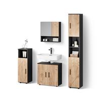 BADMÖBEL-SET Ronco Goldkraft Eiche/Anthrazit 4 Teile, mit Hochschrank - Honigeiche/Anthrazit, Holzwerkstoff (60/192/30cm) - Livinity®