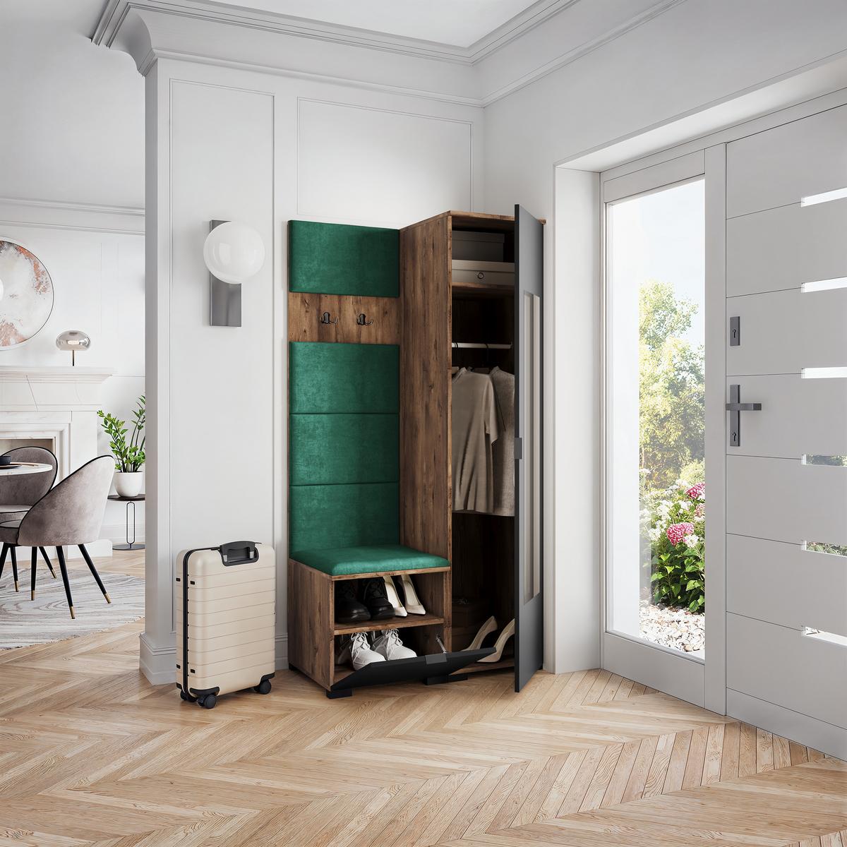 GARDEROBENSCHRANK VIRA 95/181/51 cm Modern Garderobe-Set Eiche Lefkas - Eichefarben/Schwarz, Holzwerkstoff (95/181/51cm) - MASSENO