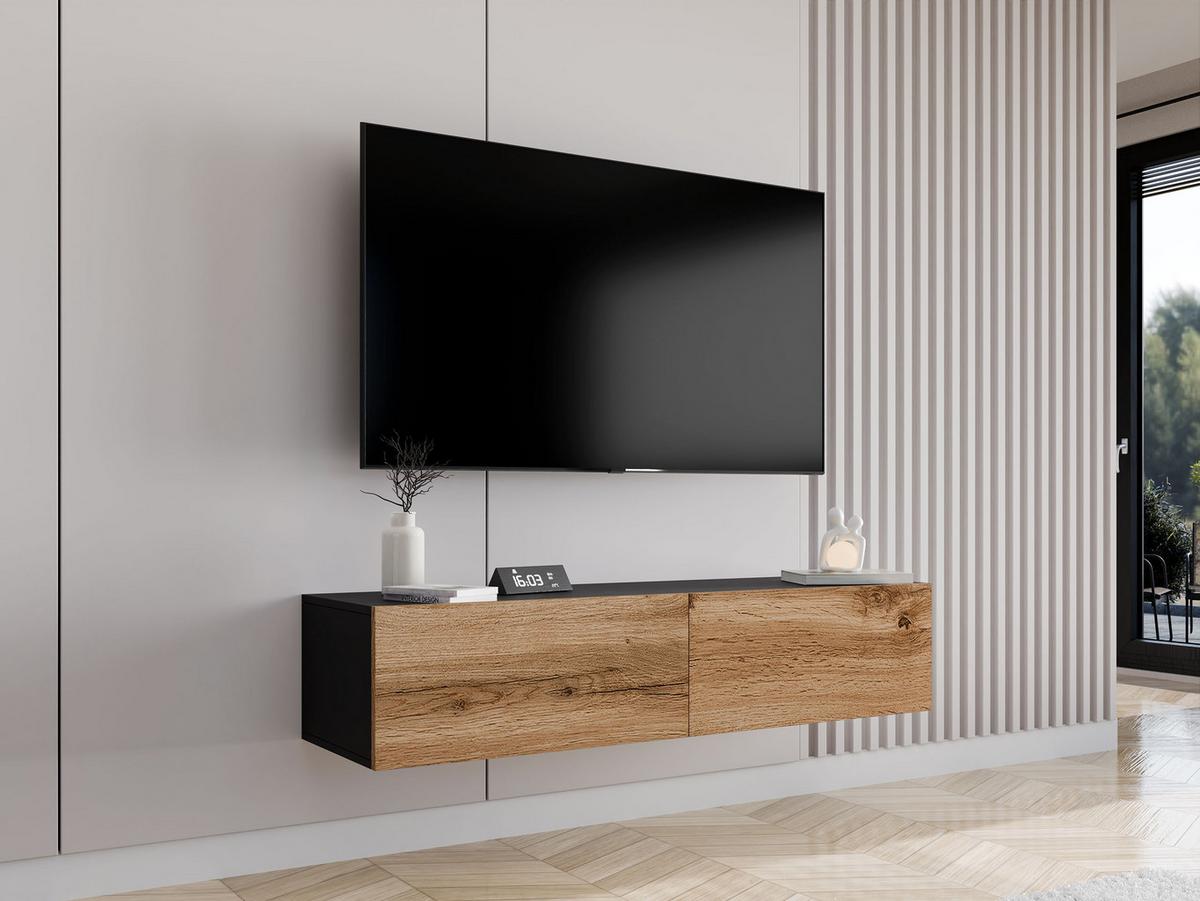 TV-LOWBOARD Vigo 140 - Eiche Wotan/Schwarz, Holzwerkstoff (140/30/40cm) - MIRJAN24