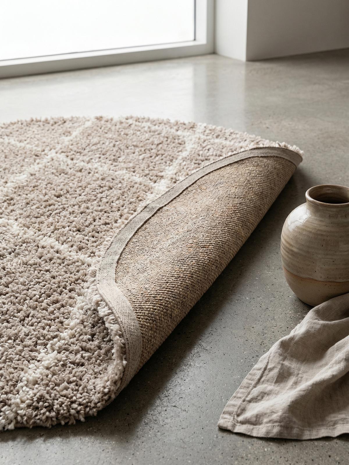 HOCHFLORTEPPICH DOLOMIT, geometrisch, Beige, Ø 80 cm - Beige, Textil (80/80cm) - KADIMA DESIGN