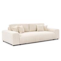 BIGSOFA Mollis Hellbeige Plüschcord mit Schlaffunktion - Beige/Schwarz, Holz/Kunststoff (260/77/124cm) - S-Style Möbel