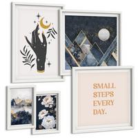 BILDER SET 5er Set - 50x50 cm & 20x30 cm & 40x60 cm Weißer Rahmen - Turmbrücken in europäischen Städten - Weiß, Kunststoff (40/60cm) - TULUP