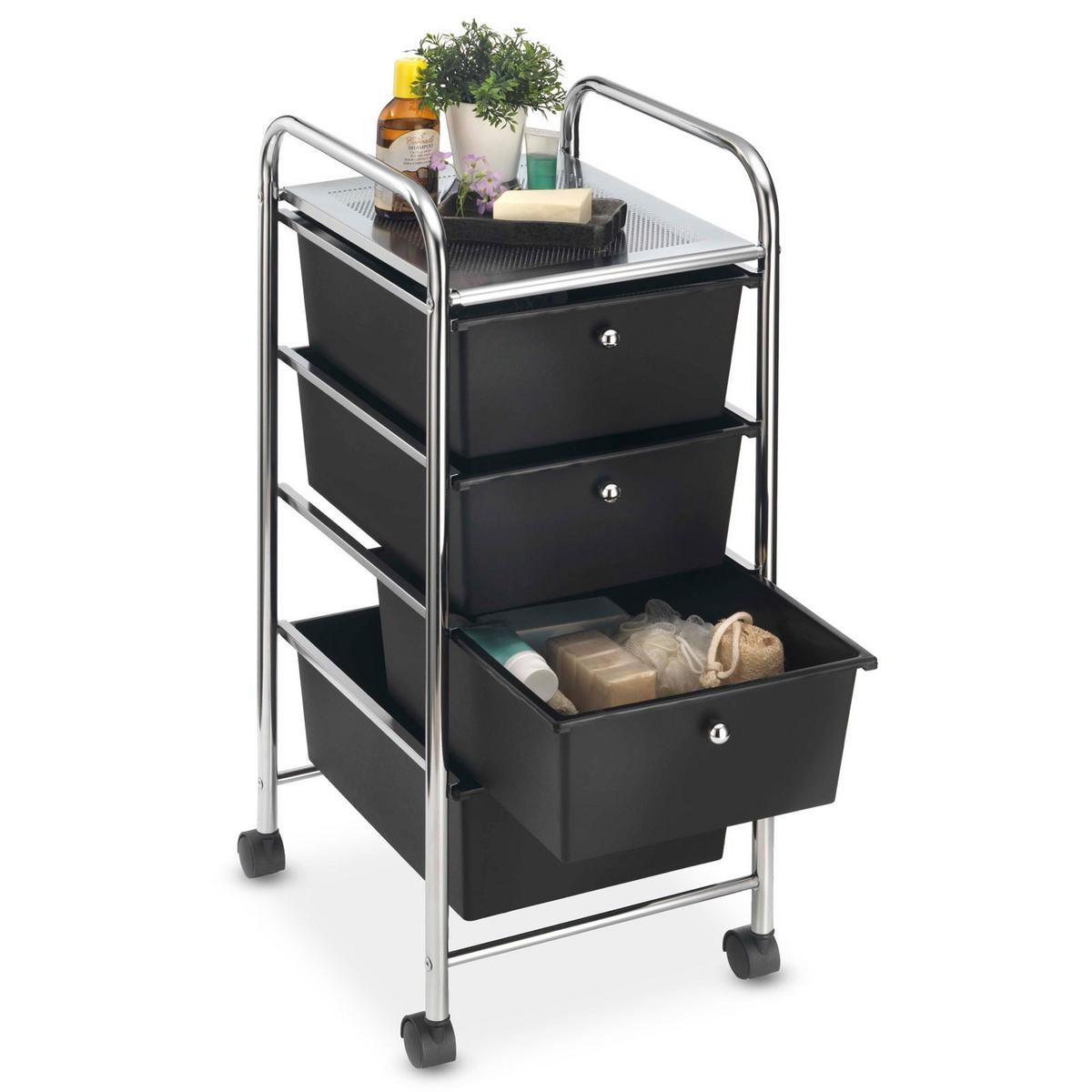 BADROLLWAGEN GINA schwarz - Schwarz, Kunststoff/Metall (33/79/39cm) - IDIMEX