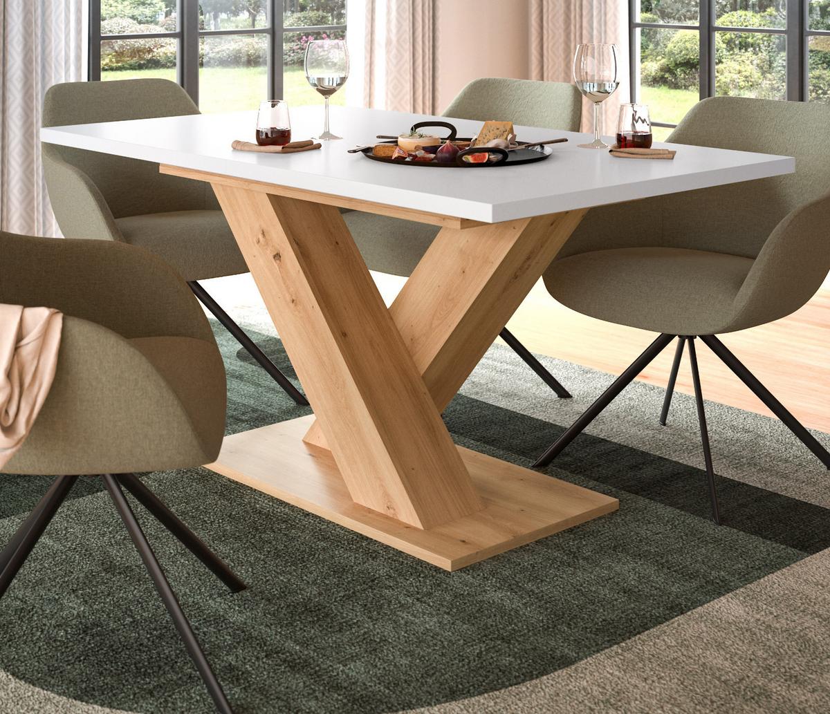 ESSTISCH weiß, Eiche Artisan, Küchentisch ausziehbar 150 - 190 cm - Weiß/Eiche Artisan, Holzwerkstoff/Metall (150/90/76cm) - Inn.Furn