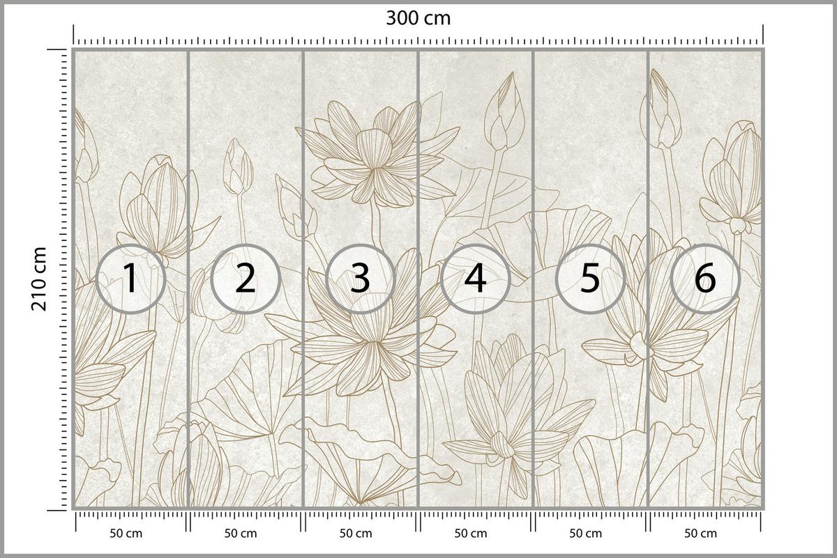 FOTOTAPETE für Wohnzimmer Linienzeichnung Blumen Pflanzen Natur 300x210 - Beige, Papier (300/210cm) - Muralo
