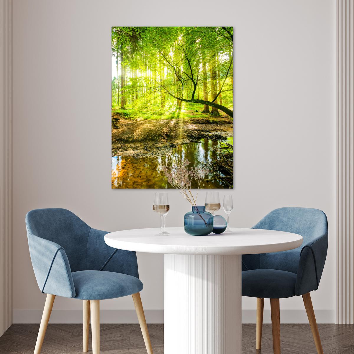 POSTER Wald - Landschaft - Wasser - Bäume - Sonne - Grün - Natur Deko Wohnzimmer 60x80 cm - Grün, Papier (60/80/0.1cm) - MuchoWow