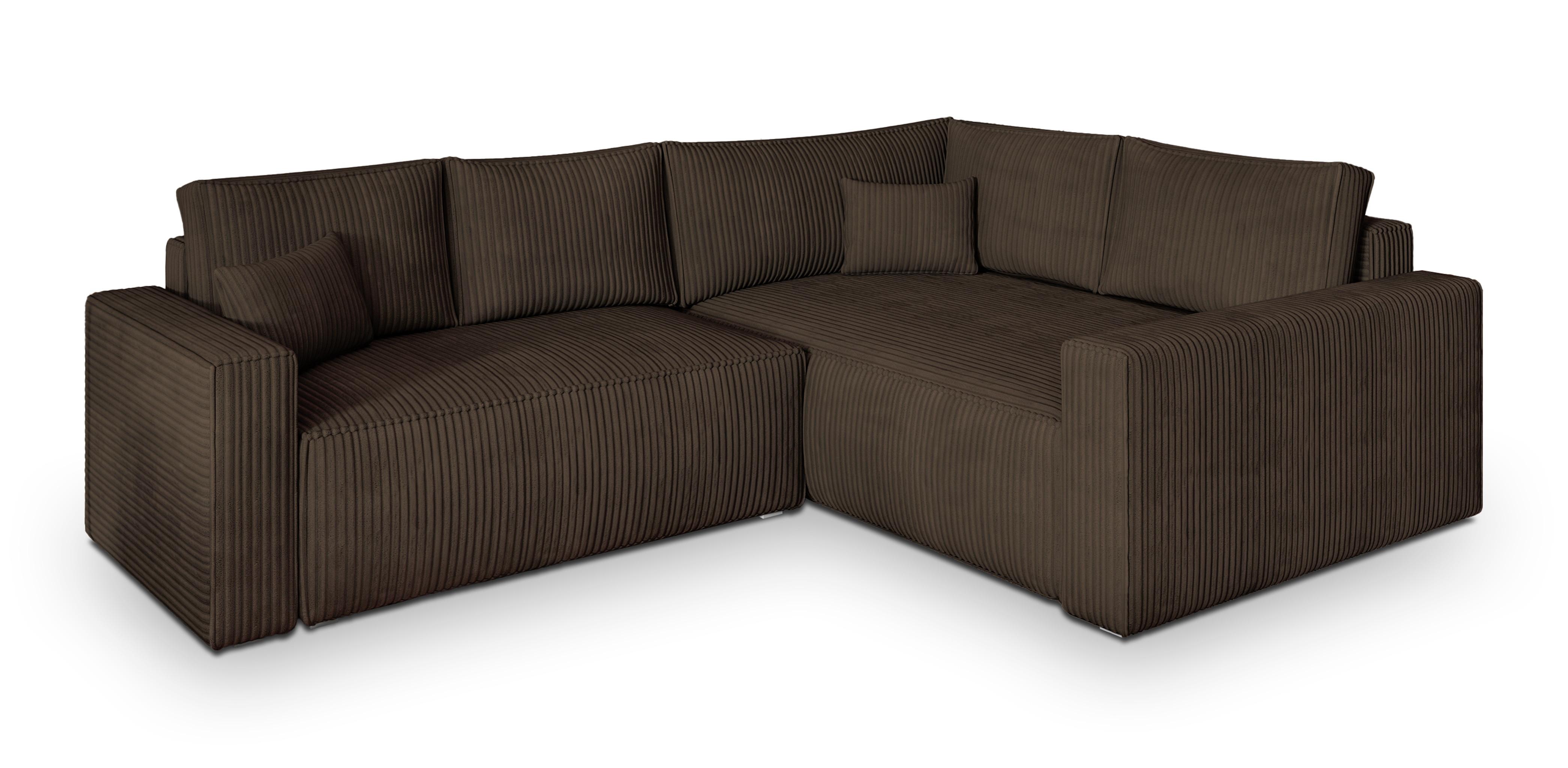 ECKSOFA ERONIS R-S Braun Kordstoff mit Schlaffunktion - Braun, Holz (265/194cm) - MASSENO