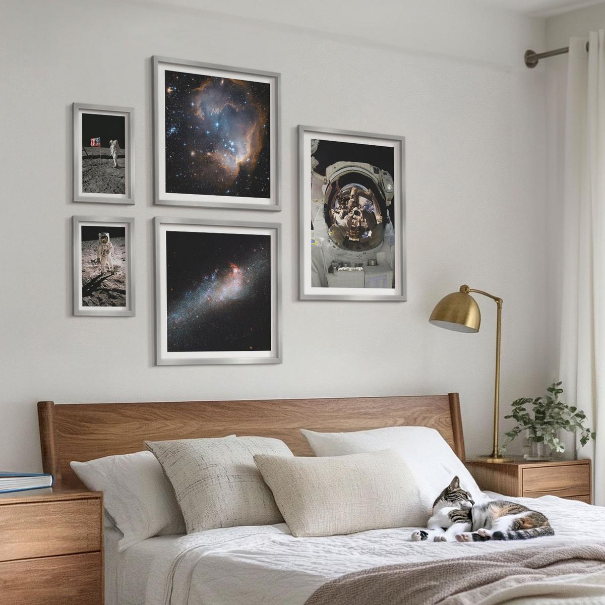 BILDER SET 5er Set - 50x50 cm & 20x30 cm & 40x60 cm Silberner Rahmen - Astronauten landen auf dem Mond - Silberfarben, Kunststoff (40/60cm) - TULUP