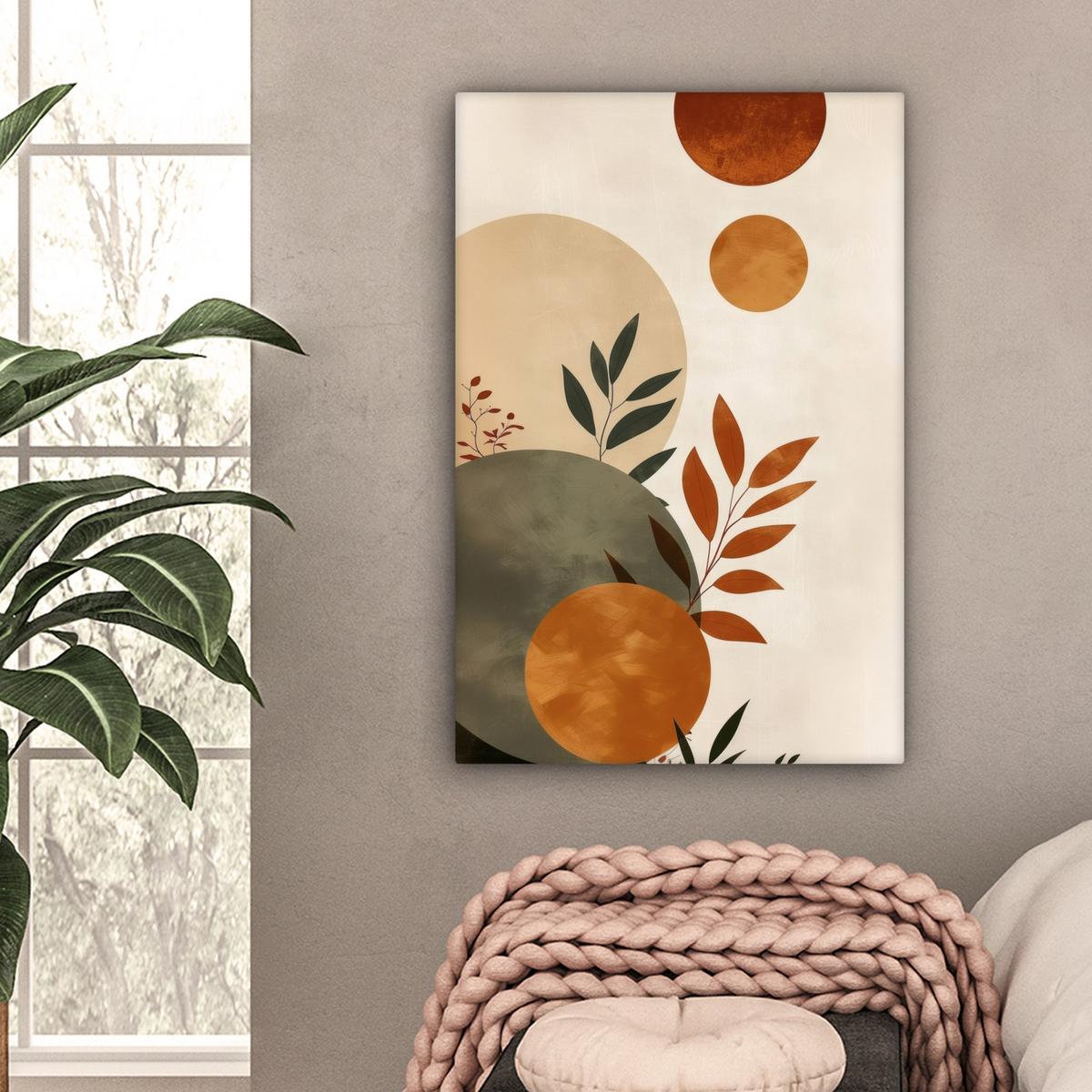 LEINWANDBILD Formen - Rund - Blätter - Beige Wanddeko 40x60 cm - Rostfarben, Textil (40/60cm) - MuchoWow