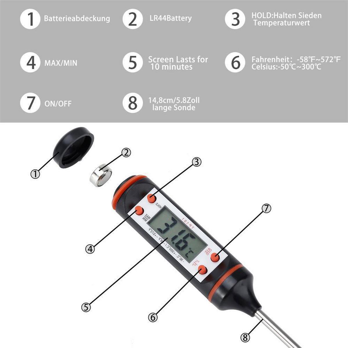 KÜCHENTHERMOMETER - Schwarz, Kunststoff - Intirilife