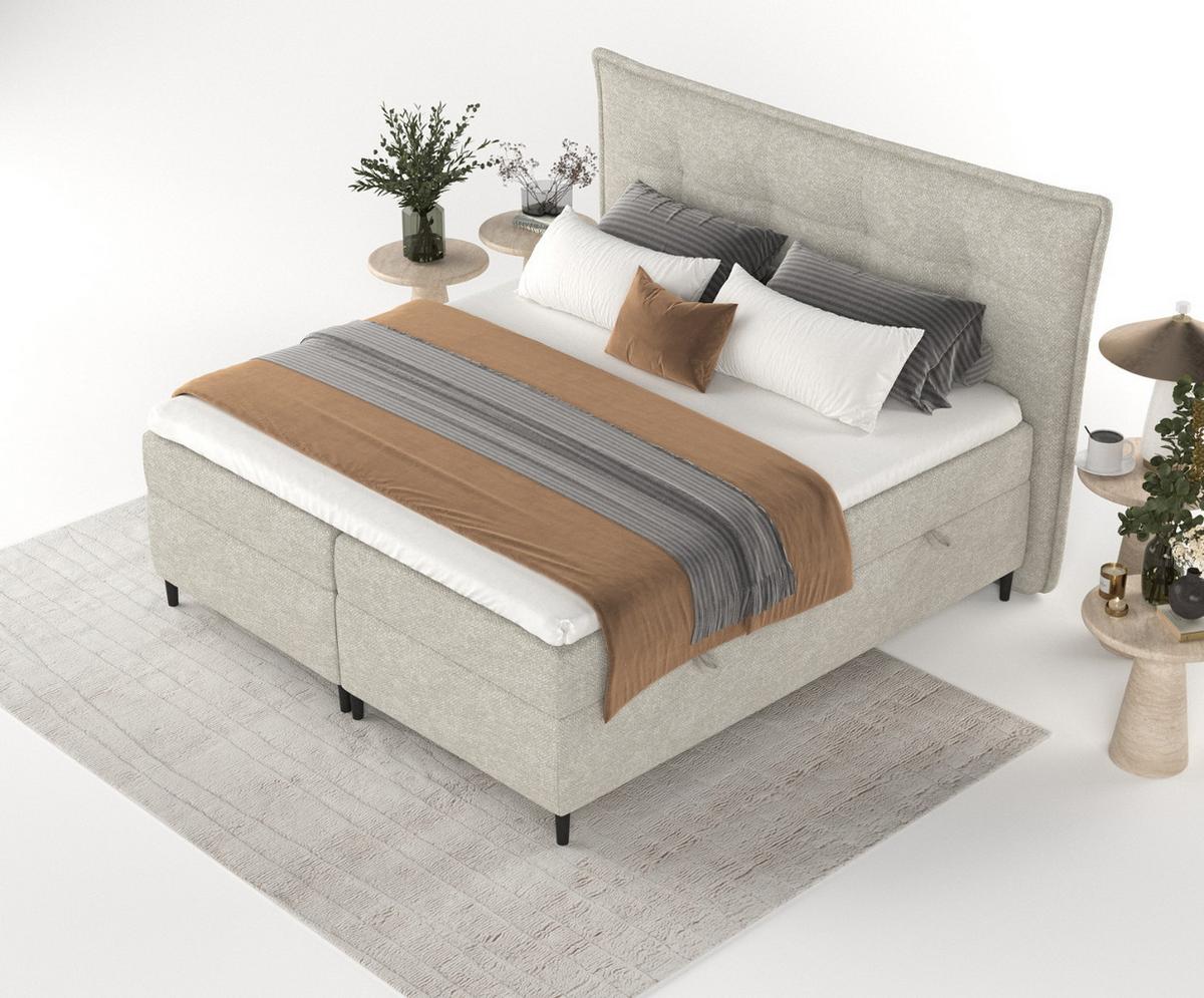 BOXBETT Las Palmas 160/200 cm Beige im Alta Stoff - Beige/Schwarz, Holz/Holzwerkstoff (160/200cm) - AltaBeds