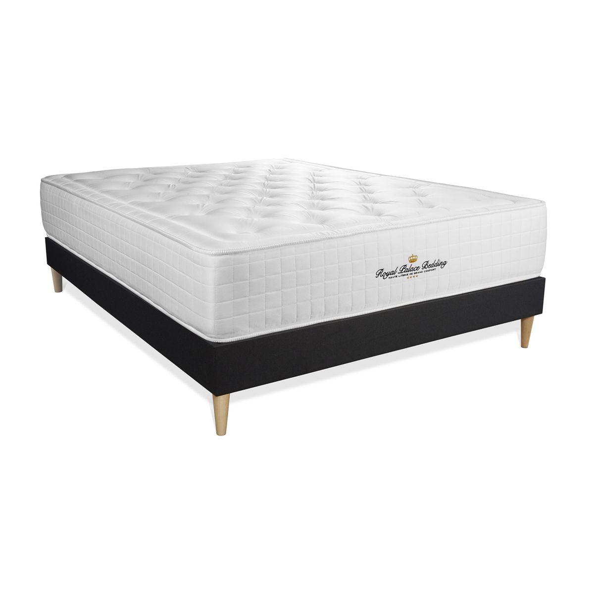 BETT Buckingham Memory-Schaum 160 x 200 cm h1 - Kit Bettgestell Schwarz - Mit Kissen und Bettdecke - Beige/Schwarz, Karton/Holz (160/200cm) - ROYAL PALACE BEDDING