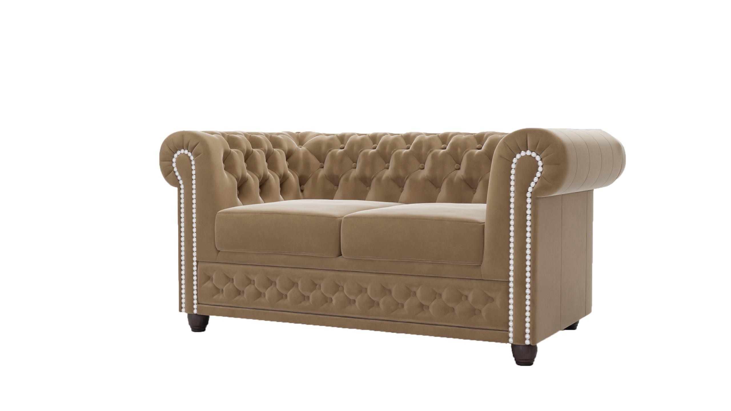 CHESTERFIELD-SOFA 2-sitzer mit Schlaffunktion Nyx Beige Samt - Beige/Braun, Holz/Textil (148/72/86cm) - S-Style Möbel