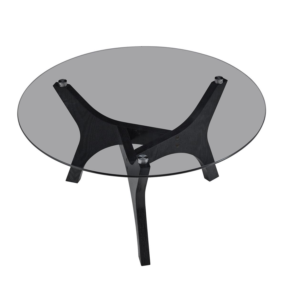 COUCHTISCH rund (Ø 80cm) aus schwarzem Holz und bernsteinfarbenem Glas - Schwarz, Glas (80/80/42.2cm) - Urban Meuble