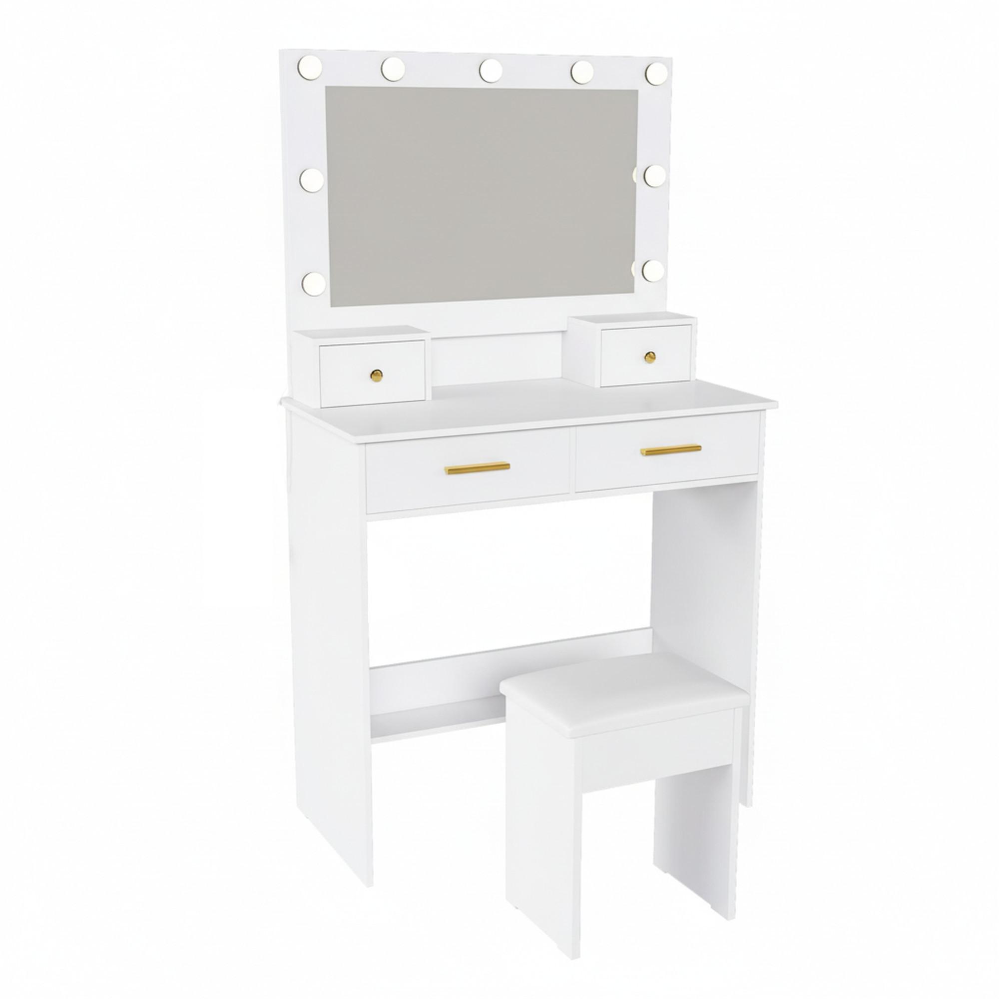 SCHMINKTISCH-SET 80 cm in Weiß mit LED-Spiegel - Weiß, Holzwerkstoff (80/137/40cm) - Urban Meuble