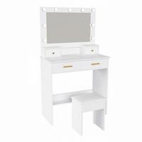 SCHMINKTISCH-SET 80 cm in Weiß mit LED-Spiegel - Weiß, Holzwerkstoff (80/137/40cm) - Urban Meuble