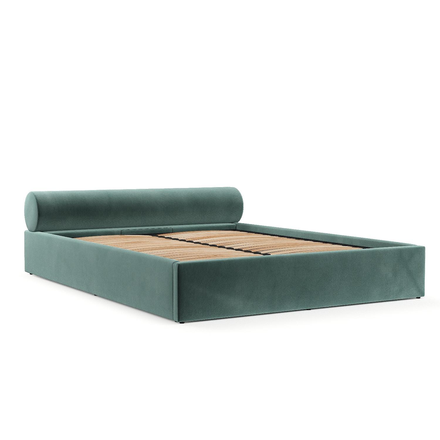 POLSTERBETT Solvo mit Stauraum 180/200 cm Marine im Kronos Stoff - Türkis/Schwarz, Holz/Holzwerkstoff (180/200cm) - AltaBeds