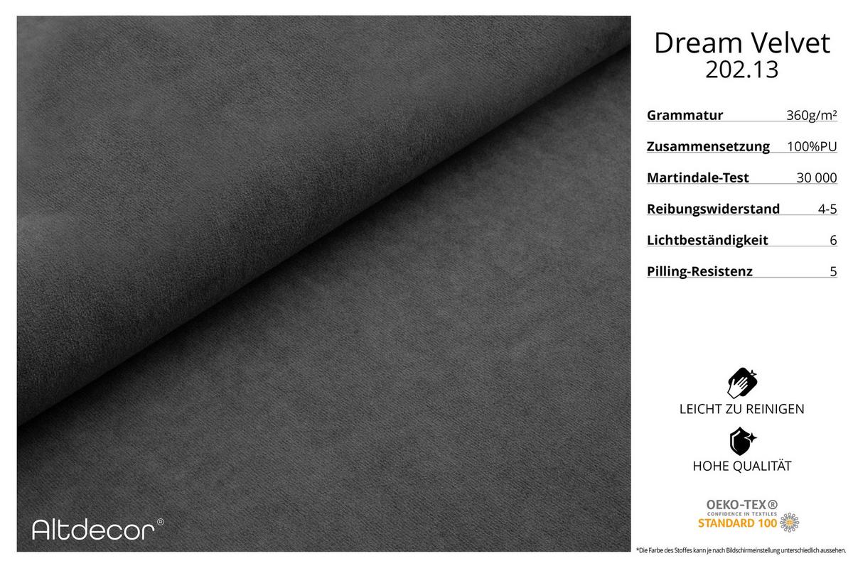 ECKSOFA Ottomane Links CLOUD-L-v1 280x185x90 Dunkelgrau Velours - Dunkelgrau, Holzwerkstoff/Kunststoff (180/289cm) - ALTDECOR