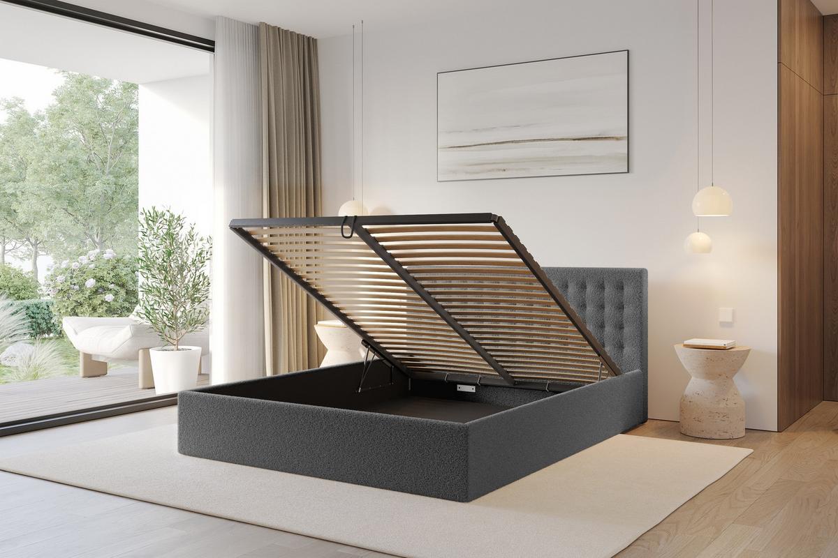 POLSTERBETT mit Bettkasten und Lattenrost, Boxbett ohne Matratze - PARI 140x200 Grau - Schieferfarben, Holzwerkstoff/Textil (140/200cm) - ALTDECOR