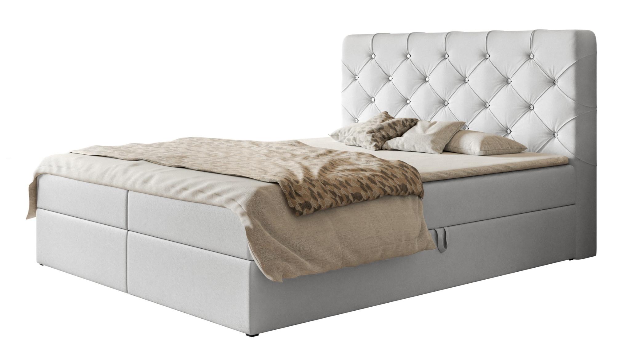 BOXBETT BOSTON mit 2 Bettkästen, 160x200, Farbe: Weiß, Kunstleder, Doppelbett mit Bonell-Matratze - Weiß, Holz/Kunststoff (160/200cm) - Alpi-Möbel