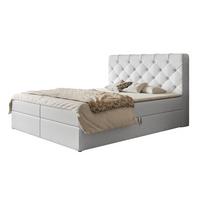 BOXBETT BOSTON mit 2 Bettkästen, 160x200, Farbe: Weiß, Kunstleder, Doppelbett mit Bonell-Matratze - Weiß, Holz/Kunststoff (160/200cm) - Alpi-Möbel