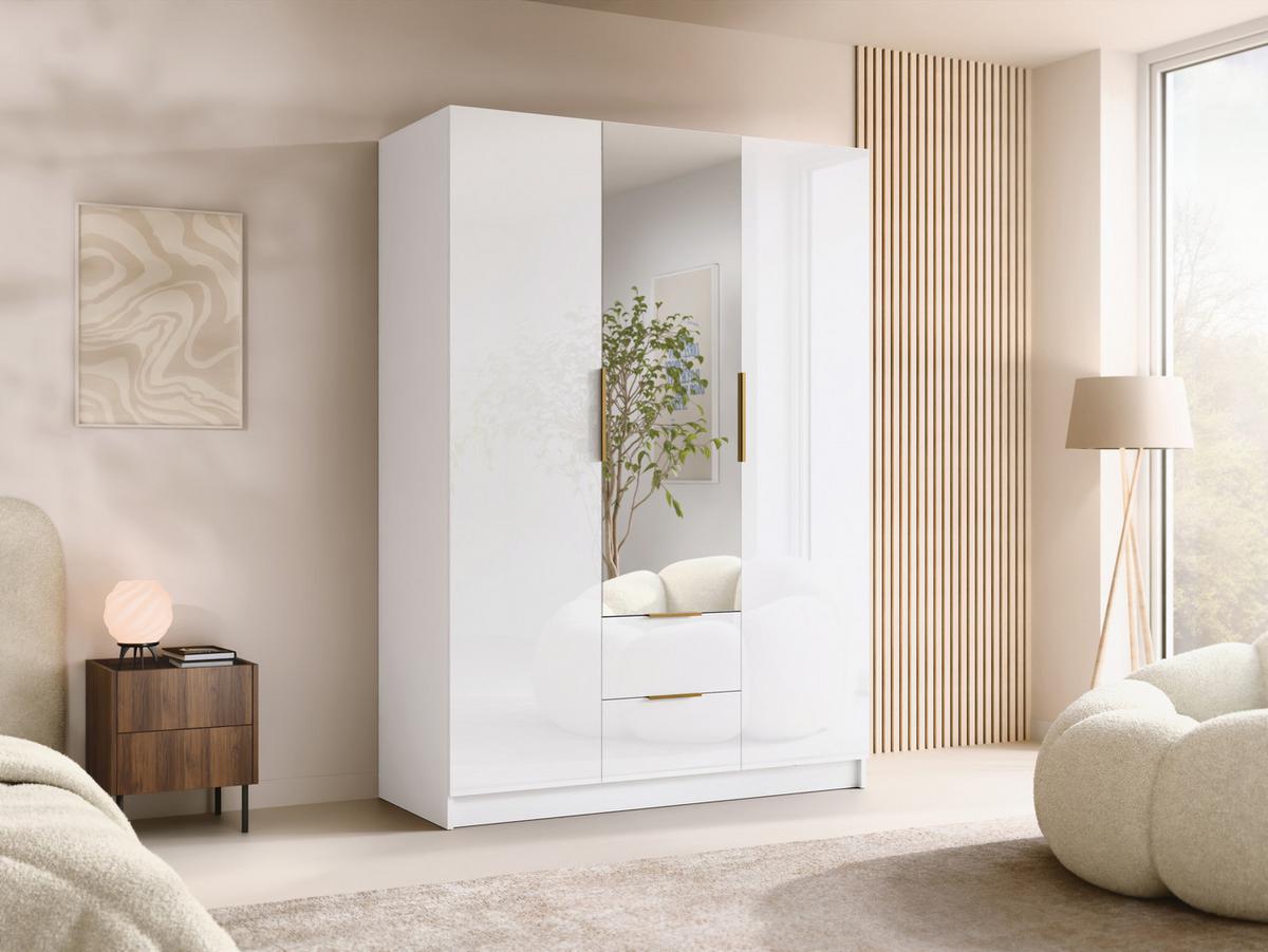 KLEIDERSCHRANK Calwi II Gloss - Weiß Hochglanz/Goldfarben, Holzwerkstoff/Kunststoff (150/216/60cm) - MIRJAN24