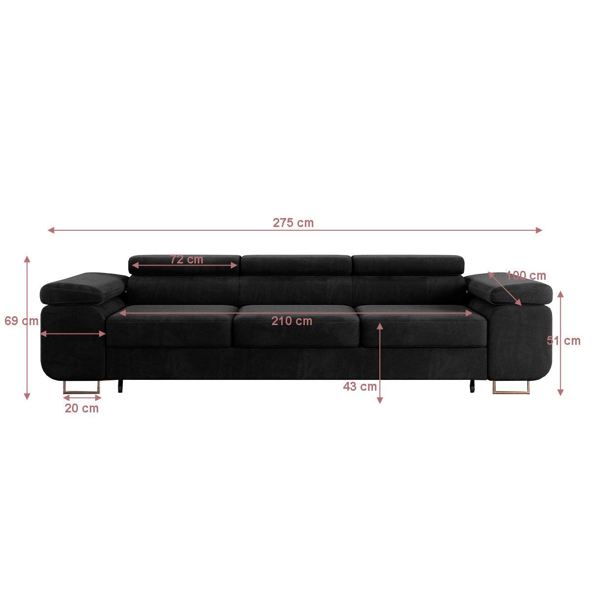 SCHLAFSOFA Lyam 3 Sitzplätze Schwarz - Schwarz, Holzwerkstoff (275/69/100cm) - Petits-meubles