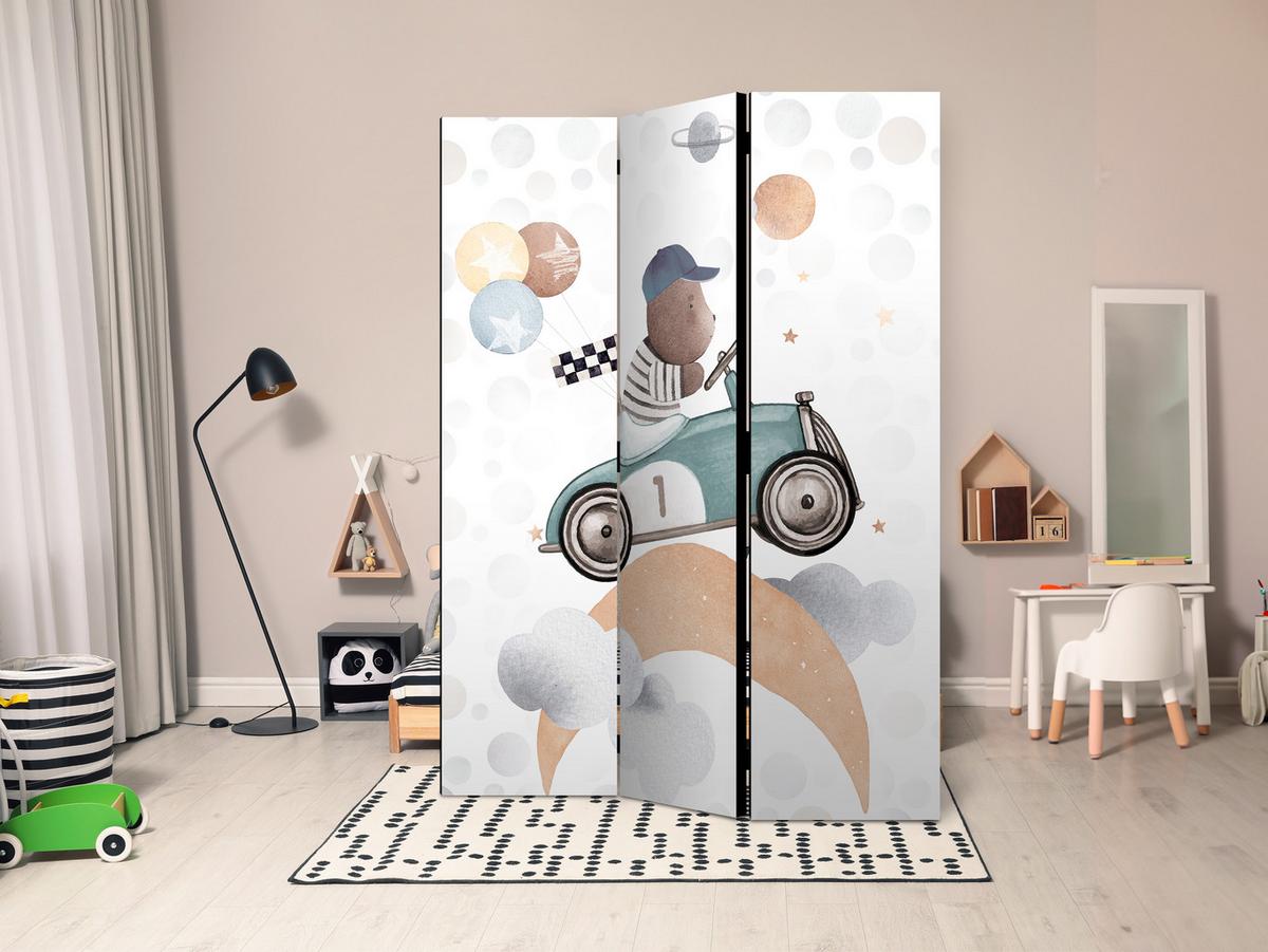 PARAVENT Akustik 3-tlg 135x172 cm Teddyb r im Auto - Multicolor, Holz/Textil (135/172/3cm) - Muralo