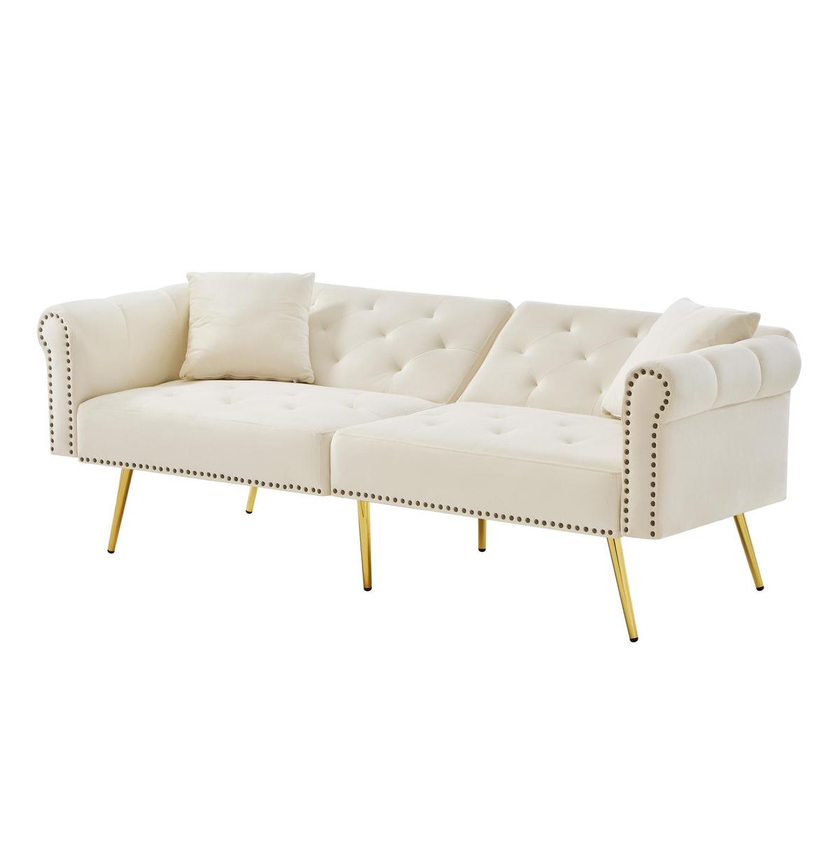SCHLAFSOFA 2-in-1 Funktion Velours - Beige, Kunststoff (173/70/75cm) - Urban Meuble