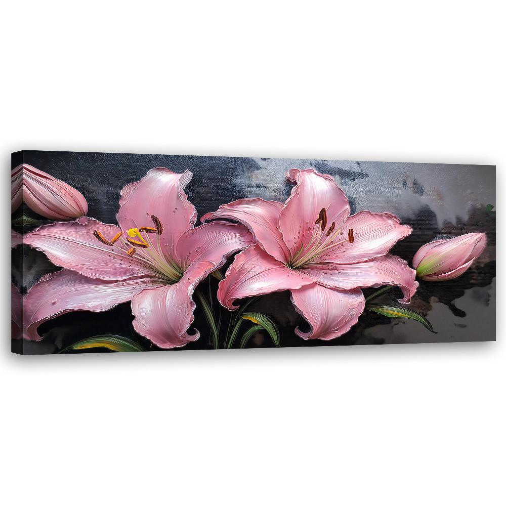 WANDBILD lilien rosa blumen pflanzen pastelle - Pink, Textil (90/30cm) - Feeby