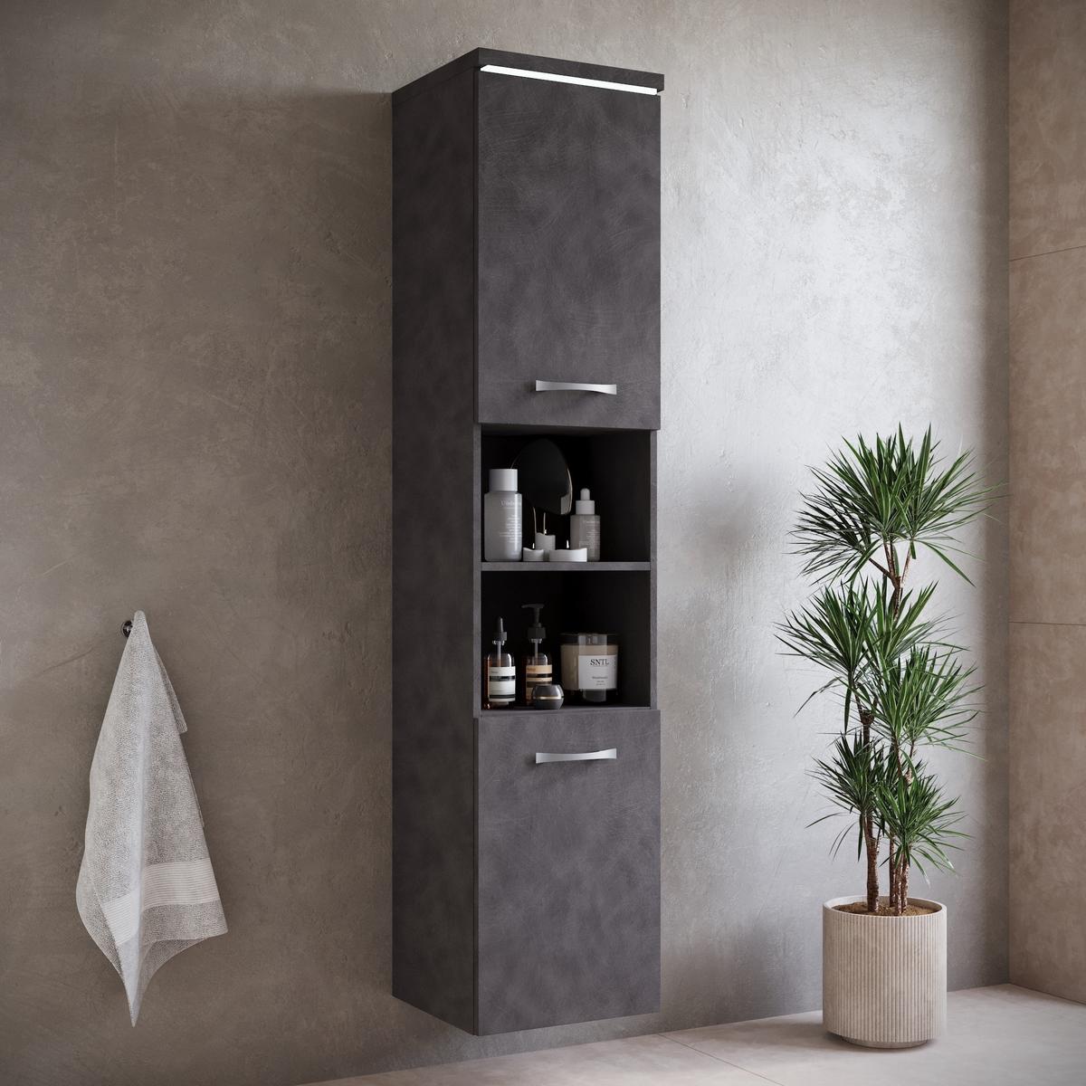 BADEZIMMERSCHRANK Paso mit 2 Türen Dunkel Grau - 35 x 35 x 160 cm - Grau, Holz (35/160/35cm) - Badplaats