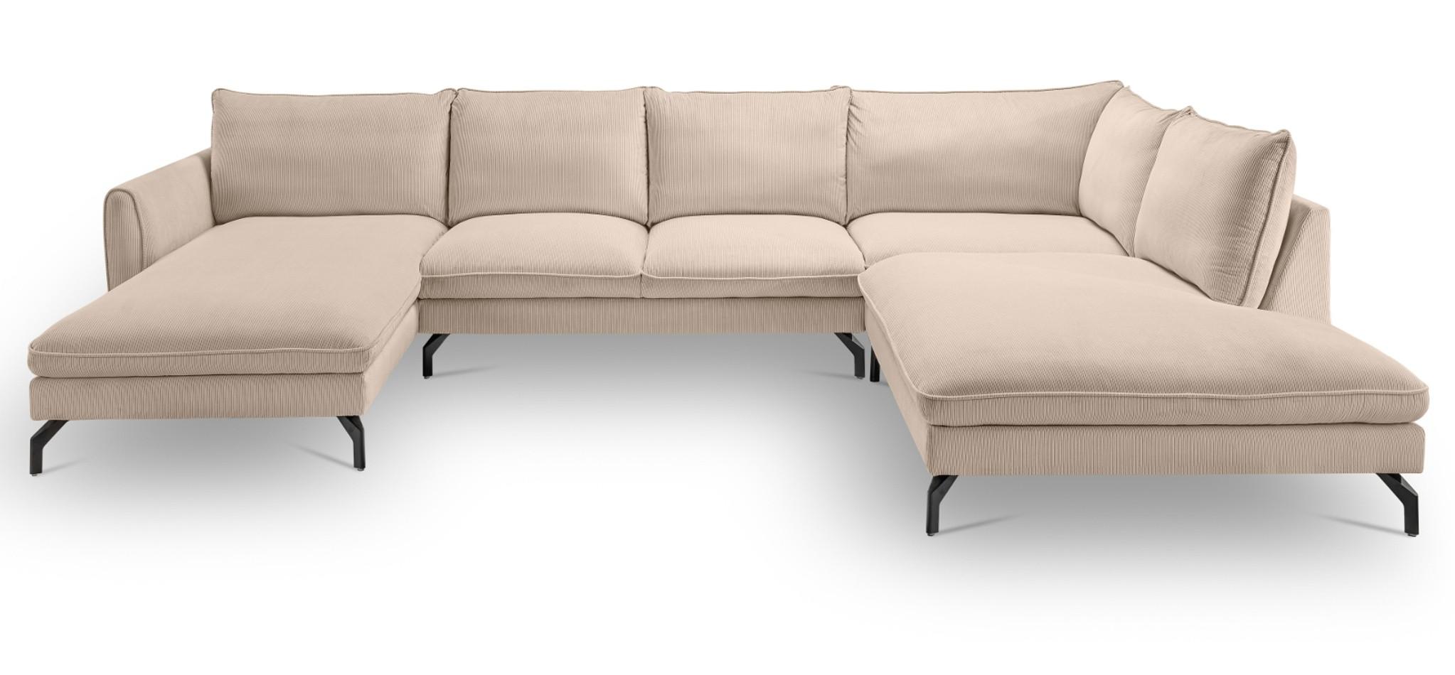 SOFA beige Cord-Stoff 202 x 361 cm, Wohnlandschaft U-Form - Beige/Schwarz, Holz/Textil (361/87/202cm) - Inn.Furn